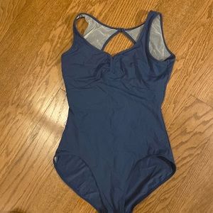 Slate blue laser cut capezio leotard XL